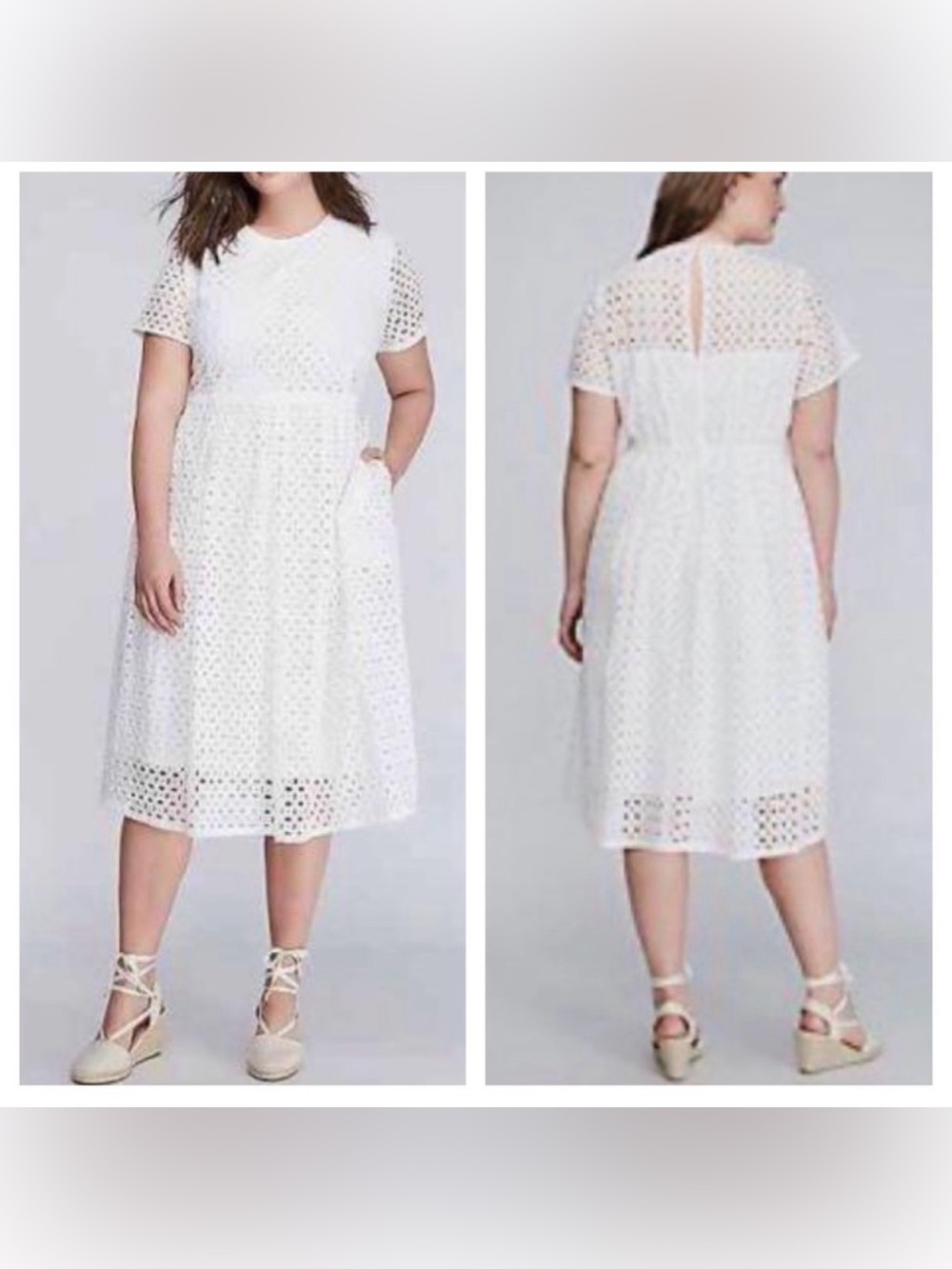 Lane Bryant Knee Length Midi White Eyelet Fit And Flare Dress NWT Sz 18